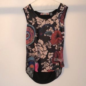 S/M Desigual Top Sleeveless Floral Patchwork Lace